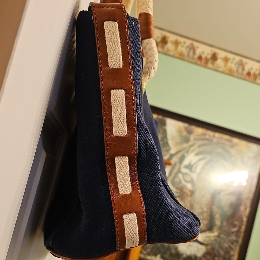 Michael Kors Navy Canvas Tote with Cream Rope Handles and Gold-Tone Hardware - Picture 6 of 10